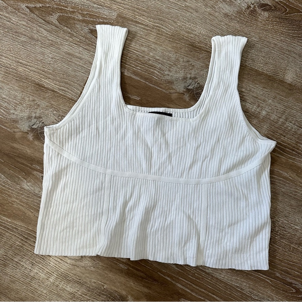 ASOS DESIGN Curve Ribbed Corset Top with Seam Detail in Cream